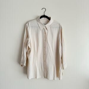 Coldwater Creek Cream Ecru Linen Button Up Blouse - 2X